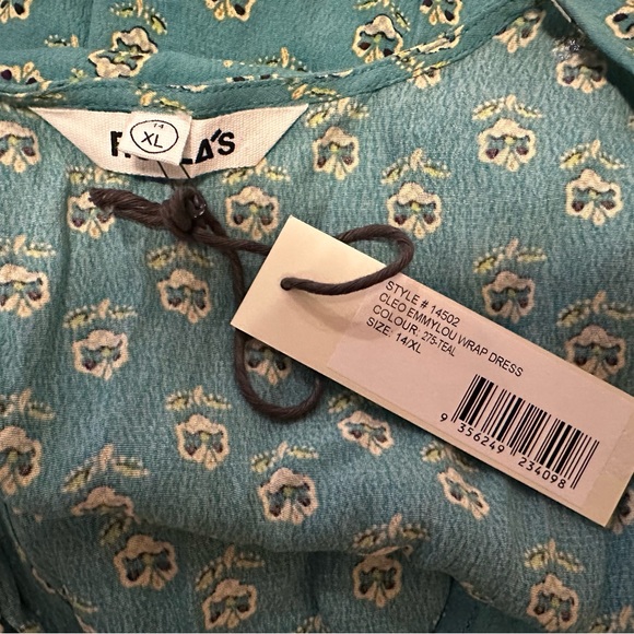 Rolla’s Cleo Emmylou Turquoise Teal Floral Print Wrap Dress Size XL - Picture 8 of 8